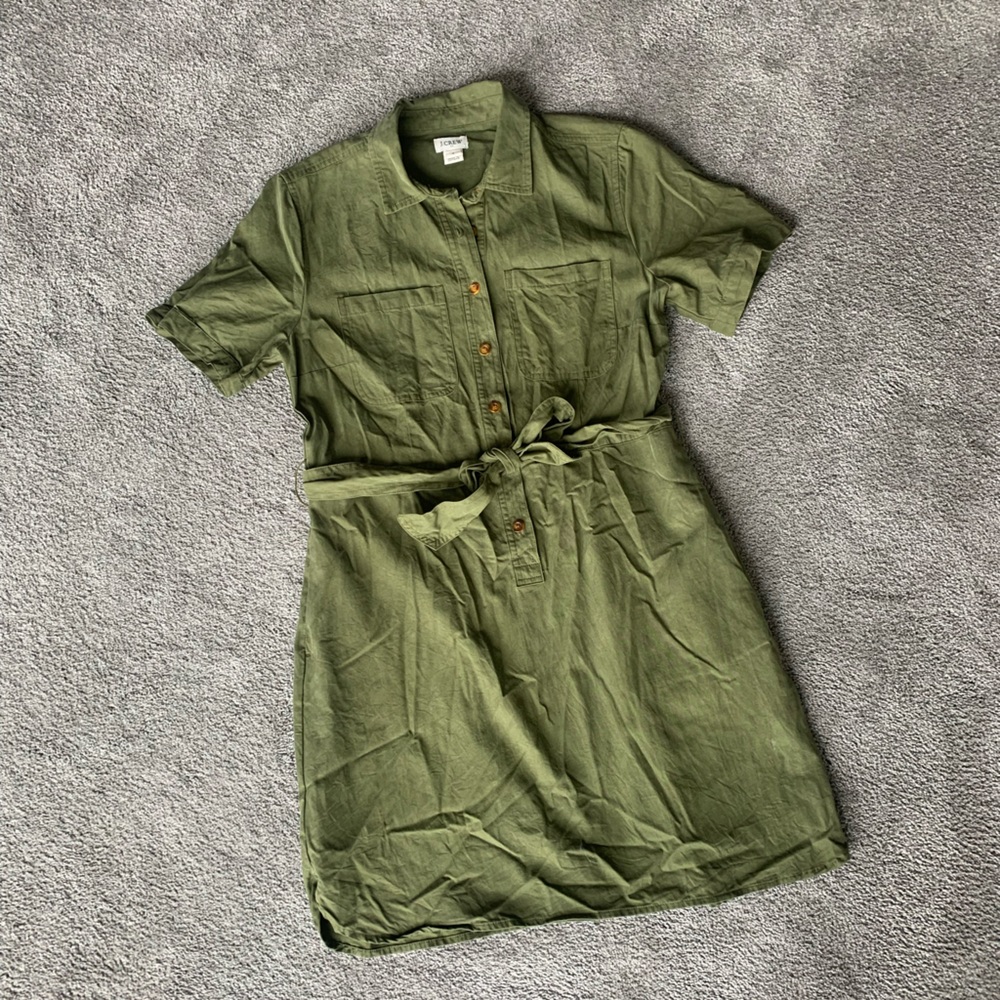 J Crew Green Utility Shirt Dress